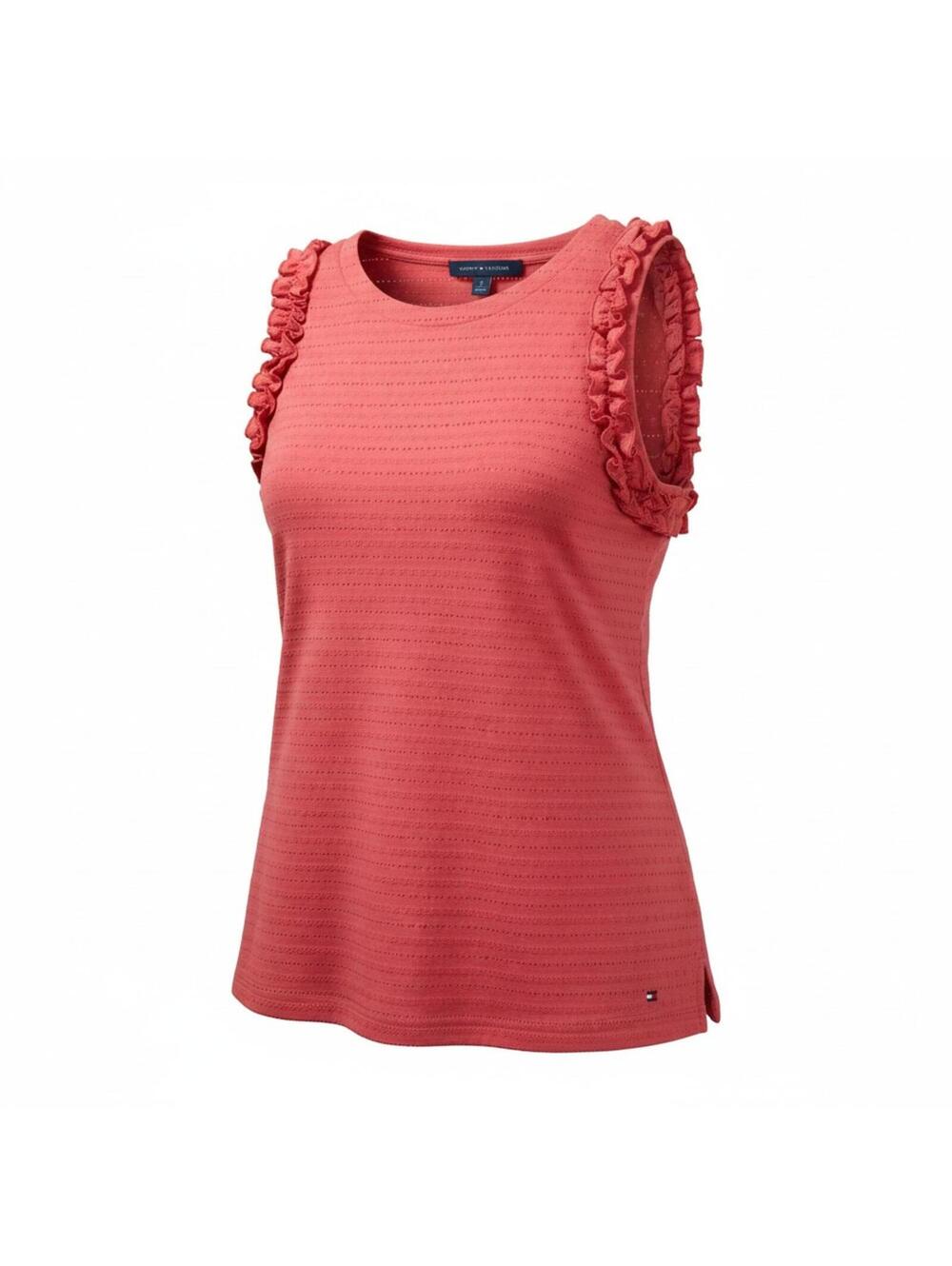 Tommy Hilfiger Coral Ruffle Sleeveless Top Medium Pointelle Knit Tank Shirt